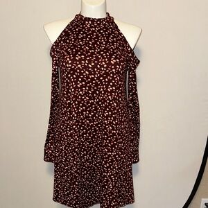 Chic Long Sleeve Cold Shoulder Maroon and Pink Dress